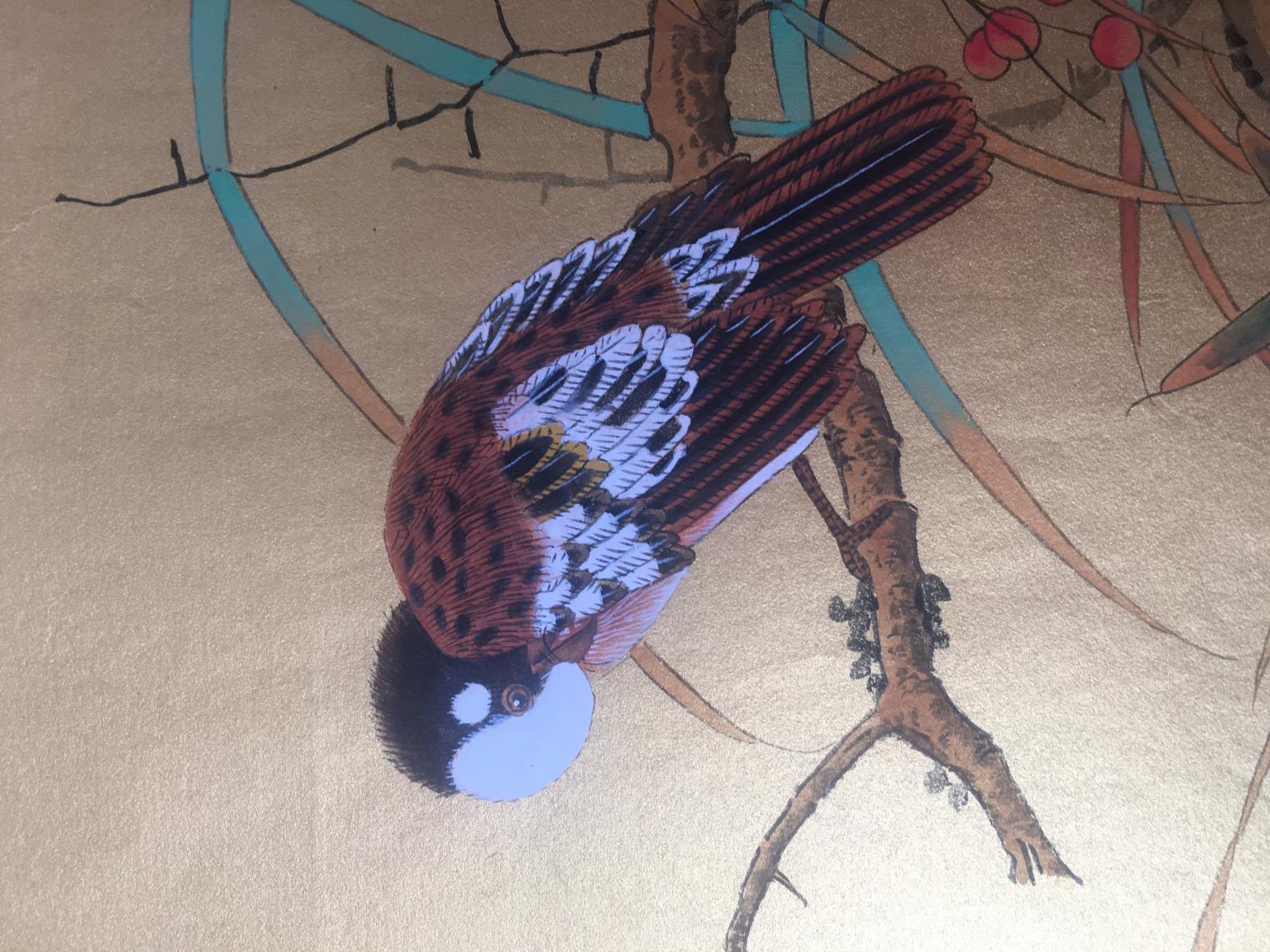 魏钦国画作品《红叶小鸟》【图1】