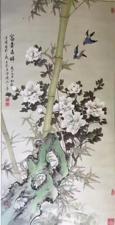 徐建清日记-国画花鸟《富贵吉祥》，尺寸60x140,徐建清作【图1】
