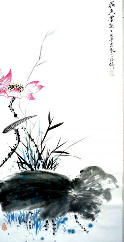 李牧日记-新作国画花鸟，《碧池渔乐》《荷香墨趣》。碧荷生幽泉，朝日艳且鲜。秋花冒绿水，密叶【图2】