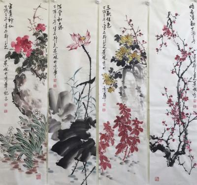 吴景砚日记-吳景硯新作四条屏国画 主题如画 欢迎垂询【图1】