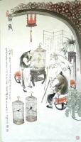 艺术家窦世魁日记:中国人物画作品《古画鉴赏》,《赏鸟》,窦世魁【图1】