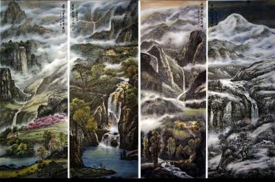 康笑枫 国画 代理日记-康笑枫国画作品52x136cmx4【图1】