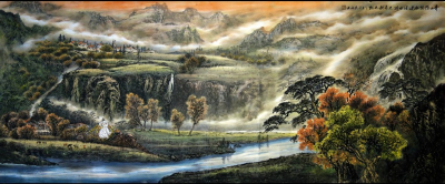 康笑枫 国画 代理日记-康笑枫国画作品《青山隐隐水迢迢水随天去秋无际》【尺寸】102x242cm【图1】