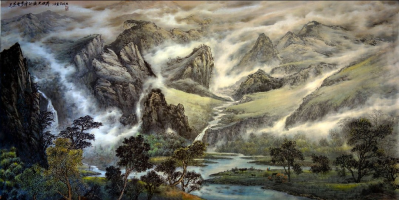 康笑枫 国画 代理日记-康笑枫《气蒸云梦泽江流天地外》国画作品122x245cm【图1】