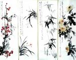 李牧日志-花鸟画《梅兰竹菊》两套屏风，客户定制，已经完成并交付，拍照留【图2】