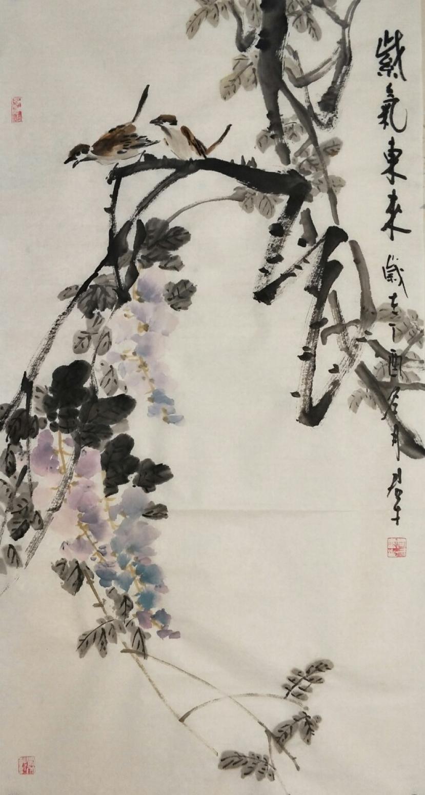 田君才国画作品《紫气东来》