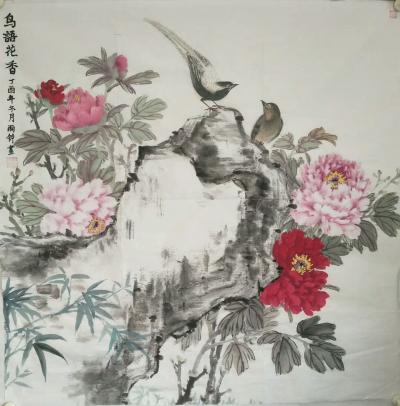 郭雨铮日记-完成一幅 (鸟语花香) 为客户玄关位置创作的，  祝福乔迁之喜！【图1】