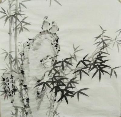 郭雨铮日记-国画花鸟:(墨画墨禽、清风高節)完成，今日题款，已结缘，郭雨铮【图2】