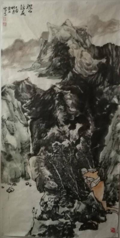 陈宗林日记-新作，国画山水《深山访友》完成，尺寸60×140，陈宗林【图1】