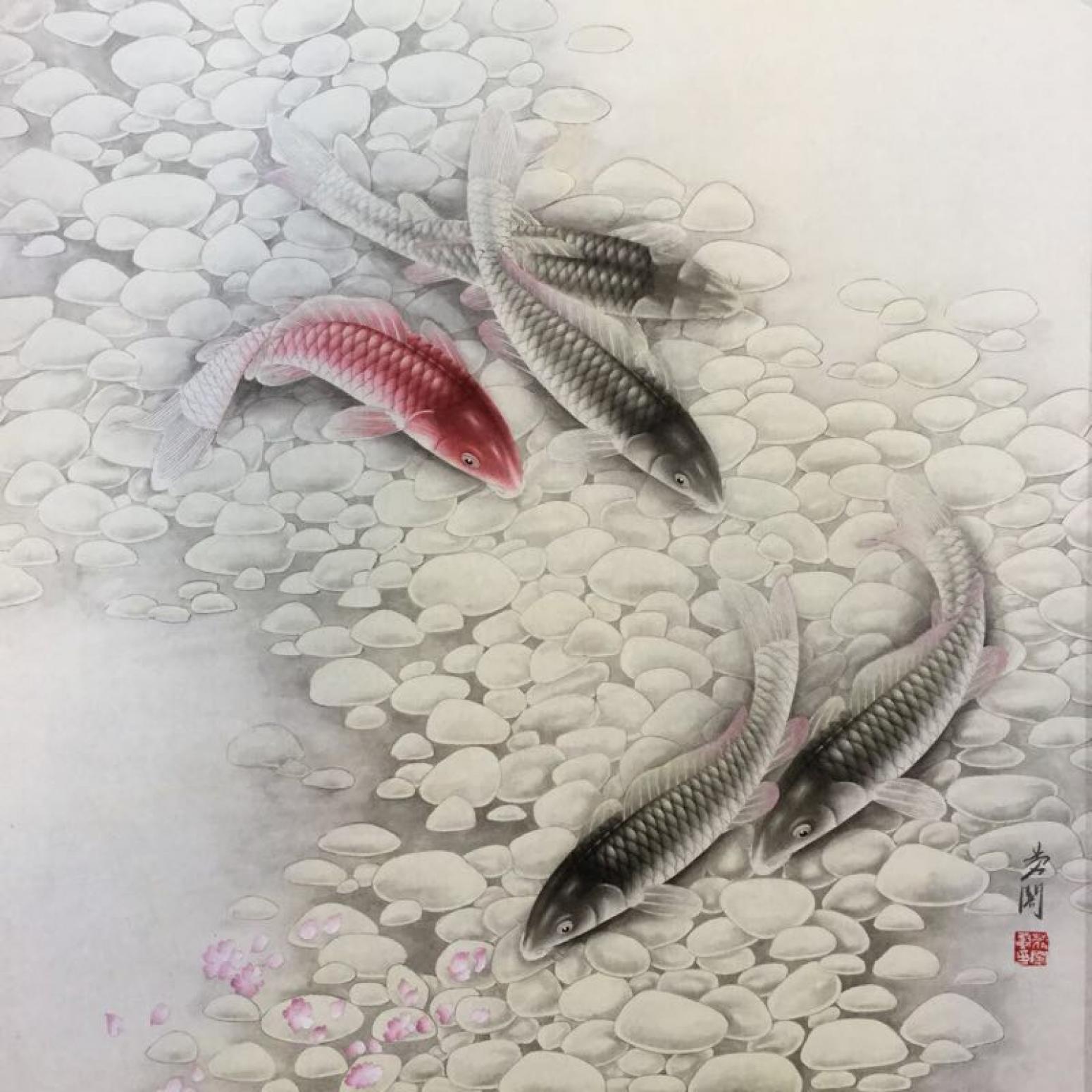 崔英阁国画作品《争上游》