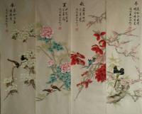 艺术家刘永红日记:《春.夏.秋.冬》初夏花吹，凉秋叶静。有你真好！刘永红 国画【图0】