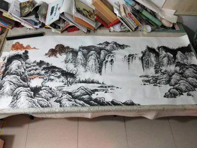 李振军日记-国画山水新作完成，《源远流长》，适合装裱后客厅装饰。【图1】