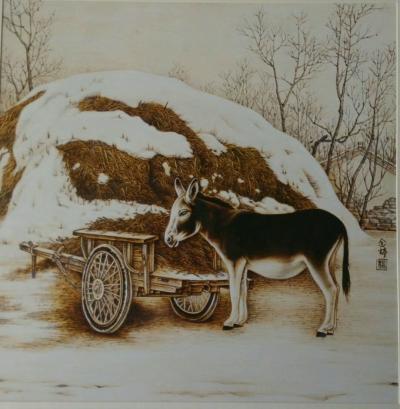 杨金婷日记-烙画作品《农家院》《丰收》，杨金婷作。【图2】