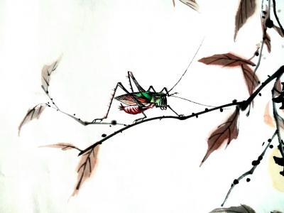 李牧日记-国画新作《事事如意》，柿叶翻红霜景秋，碧天如水倚红楼。
隔窗爱竹有人问，遣向邻【图2】