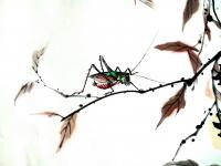 艺术家李牧日记:国画新作《事事如意》，柿叶翻红霜景秋，碧天如水倚红楼。
隔【图1】