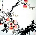 李牧日志-国画新作《事事如意》，柿叶翻红霜景秋，碧天如水倚红楼。
隔【图3】