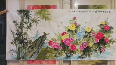 党文军收藏-为江苏省张家港市杨舍镇滨河路 孙先生创作《花开富贵 竹报平安》八尺248x120【图1】