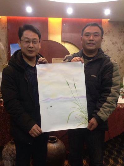 王征明生活-客户订制的水意画《宁静》，合影留念，王征明【图1】