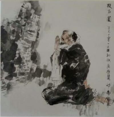 赵国毅日记-国画人物《江南雨》《拜石图》，赵国毅小品【图2】