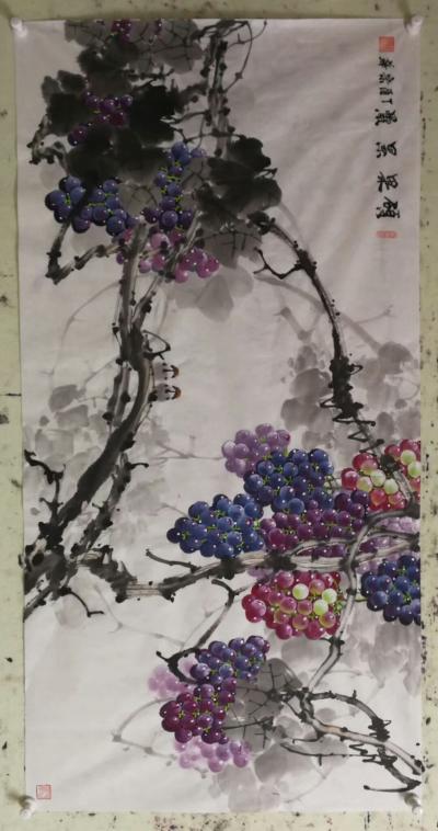 韩宗华日记-国画葡萄《紫气东来》《硕果累累》，尺寸四尺整张，新品葡萄上市，欢迎选购，韩宗华【图1】