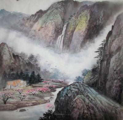 严巍日记-刚完成山水画小品《春来桃花开》《小桥流水人家》《春耕》，严巍，尚未题款，欢迎直撩【图1】