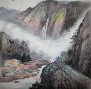 严巍国画作品《春来桃花开》议价