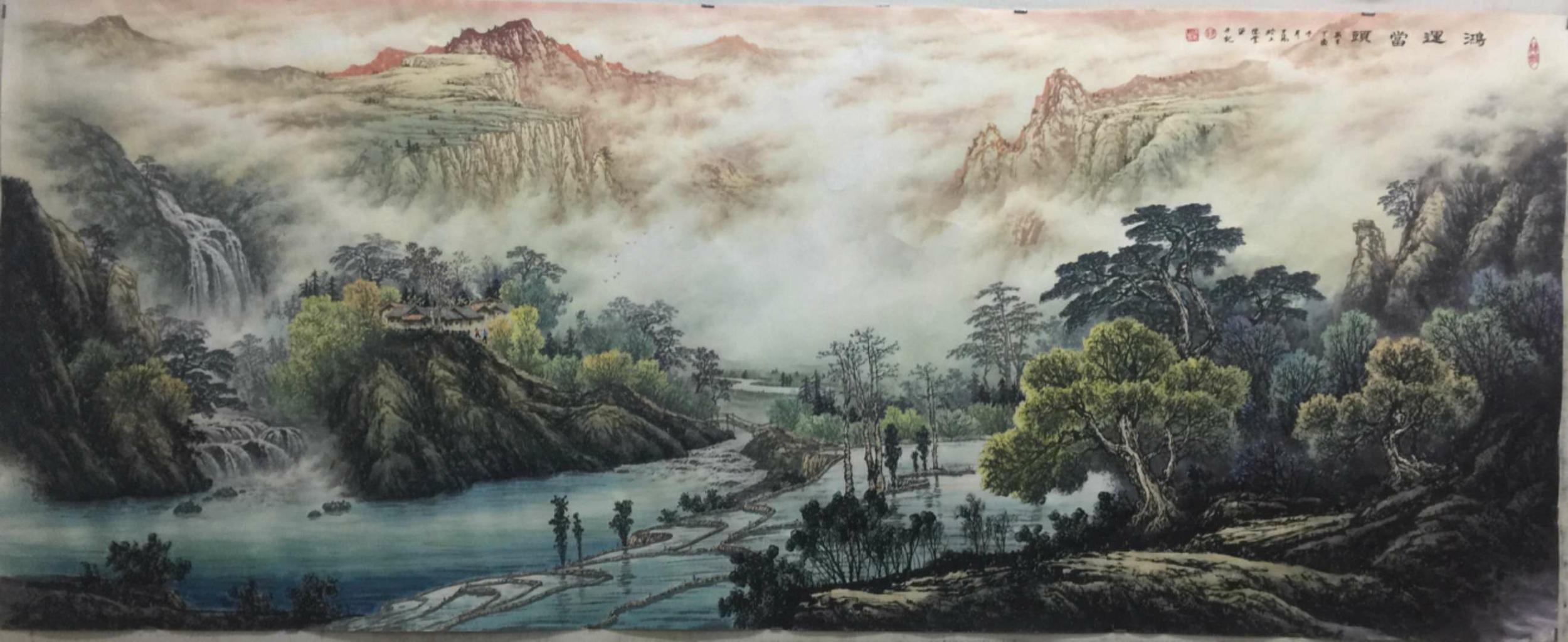 冯建德日志-完成两幅彩墨山水画挂在广州一知名企业的会议室和办公室
