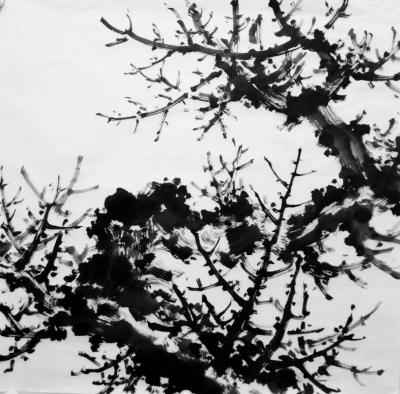 杨振华日记-观雪景，再作一幅梅花，底稿上色共两图，刚完成，尚未题款，与好友共赏，杨振华【图1】