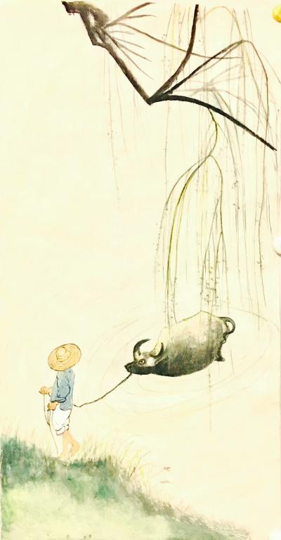 宋继兰日记-晒晒新作品，仿陈少梅《浴牛图》，附绘制过程，【图1】