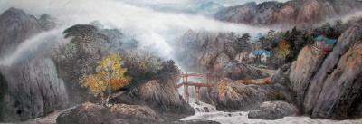 严巍日记-山水国画《秋林泉声》《初秋》，尺寸60x130cm，严巍作品【图2】