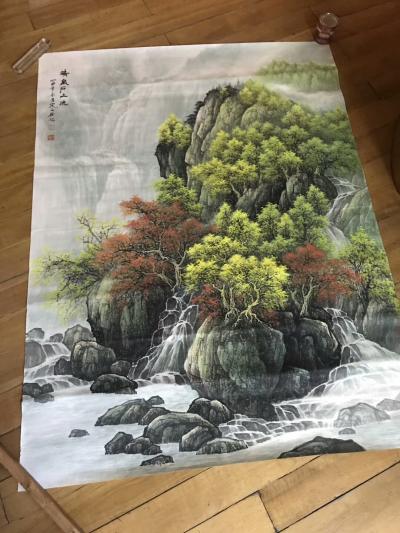 徐建清日记-今日完成客户订单，《清泉石上流》，国画山水画，60x90cm，徐建清与友共赏【图2】