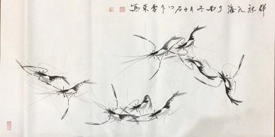 李尊荣日记-国画大虾《群龙入海》，有缘千里来相会，【图1】
