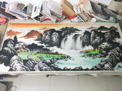 李振军日记-国画山水新完成作品《源远流长》，尺寸68×138李振军【图2】