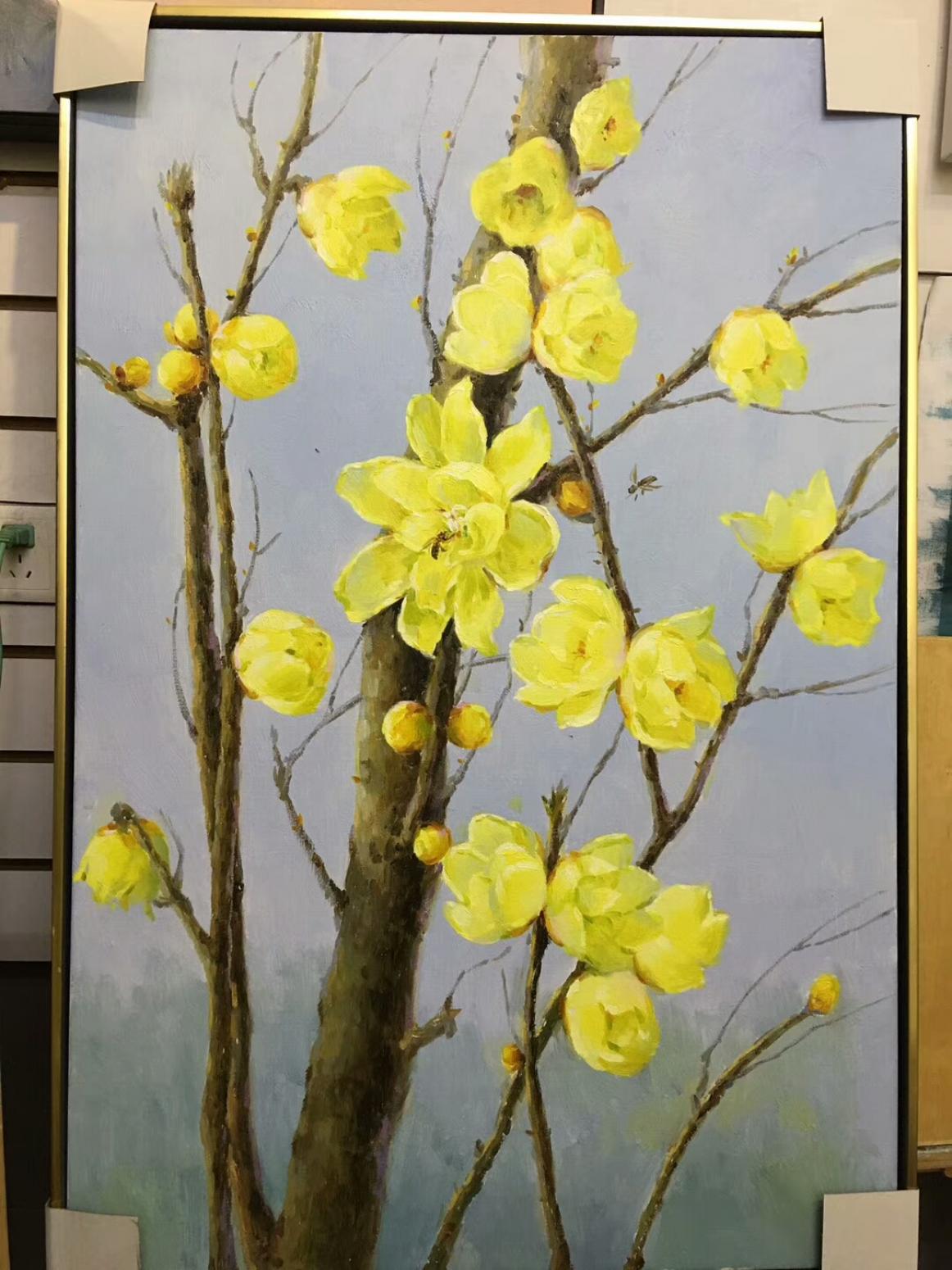 周海波油画作品《腊梅花开》