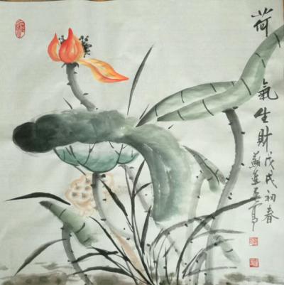 苏进春收藏-汕头客户订单，国画《荷气生财》《紫气东来》，【图1】