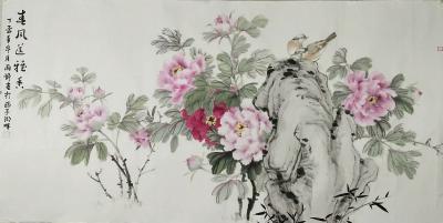 郭雨铮日记-完成一幅:( 春风送雅香 )，国画花鸟，郭雨铮【图1】