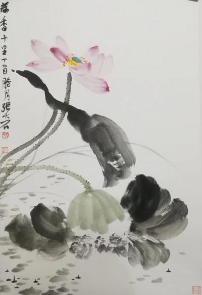 张大石日记-新出炉的国画花鸟作品《金玉满堂》《春色满园》，《荷香十里》尺寸60×90，张大石【图1】