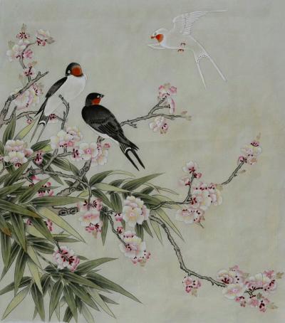韩梅日记-梅仿古工笔画花鸟，小品68x68，韩梅作品【图3】