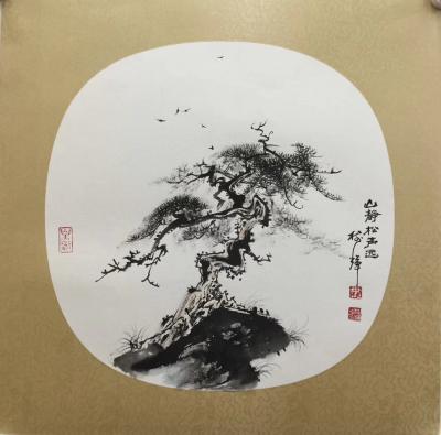 罗树辉日记-小团扇《山静松声远》。刚刚朋友约去工作室坐。很久没去工作室了。品茶间忽然手痒，拿【图2】