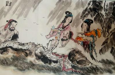 侯同印日记-侯同印 国画 小六尺 《对弈图》【图2】