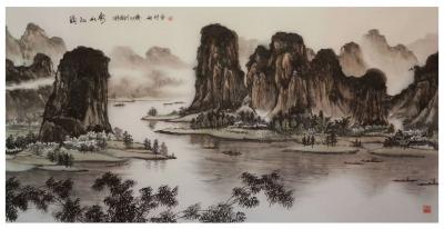 刘剑刚日记-国画作品《漓江山影》，尺寸138cm×68cm,作者刘剑刚。
国画《山叶红时觉【图1】