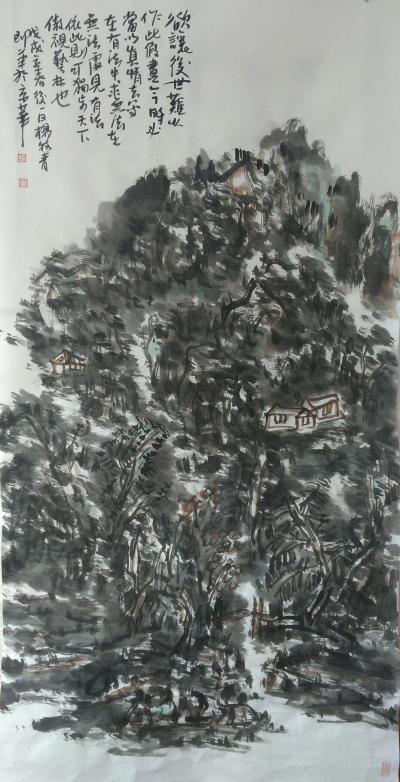 杨牧青日记-名称：大写意山水画
款识：欲让后世难以作此假画，今时必当以真情去写，在有法中求【图1】