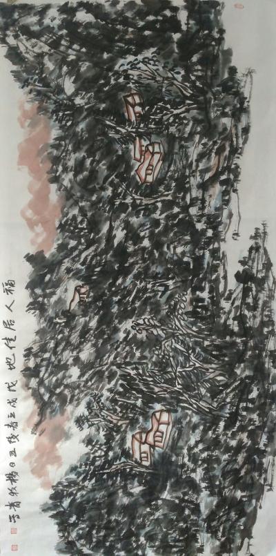 杨牧青日记-国画山水
规格：168cm×68cm/8平尺多
材质：白宣老纸
款识：福人【图1】