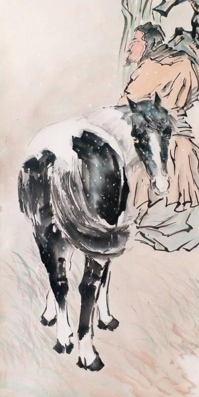 李亚南日记-李亚南书画工作室作品，四条屏相马图，尺寸150cm×35cm×4【图1】