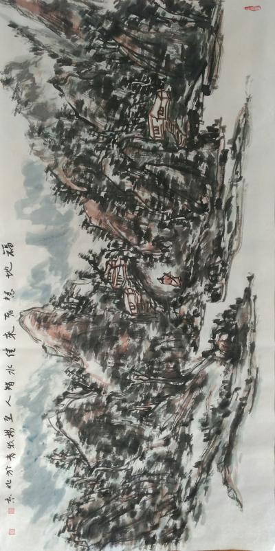 杨牧青日记-国画山水
规格：168cm×68cm/8平尺多
材质：白宣老纸
款识：福地【图1】