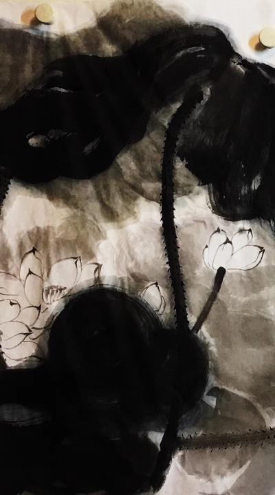 张近生日记-漫 将 浓 墨 倾 荷 塘 （六尺整纸墨荷局部），张近生作品【图1】