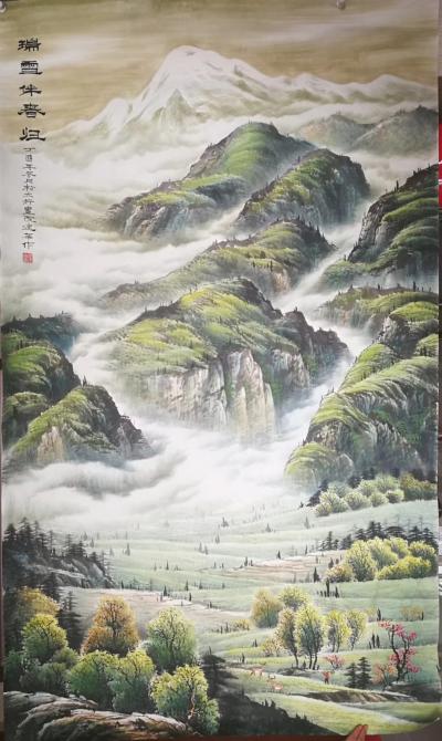 宁建华日记-两幅彩墨山水画《瑞雪伴春归》，新作，尺寸200*120cm，供老师们选择，宁建华【图2】