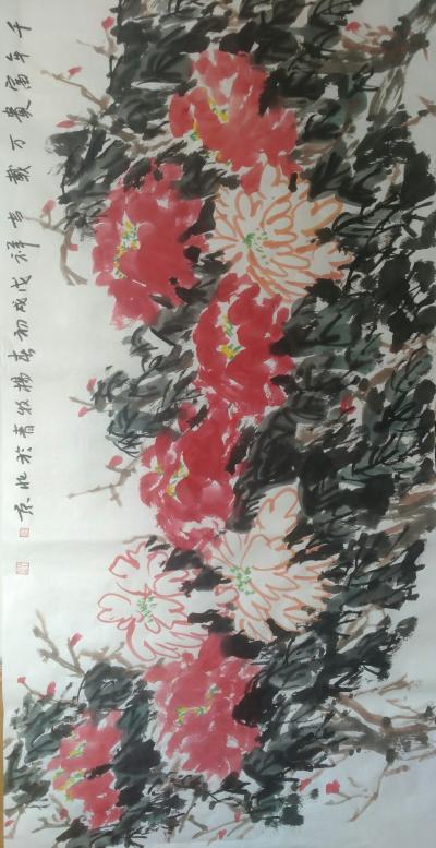 杨牧青日记-规格：168cm×68cm/8平尺多
材质：白宣老纸
款识：千年富贵，万载吉【图1】