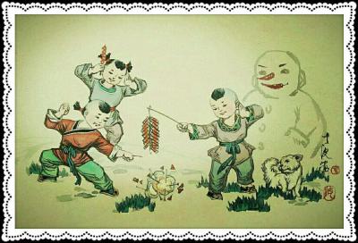 于波日记-《汪年欢乐吉祥》送给大家一组本人十多年前画的风俗小画赏玩戏尔。于波作品【图3】