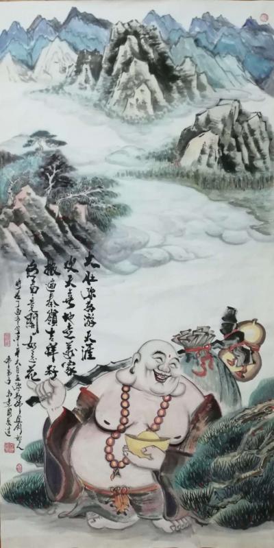 尚建国日记-大肚弥勒游天涯，
欢天喜地走万家。
撒遍秦嶺吉祥籽，
终南竟开如意花！
【图1】